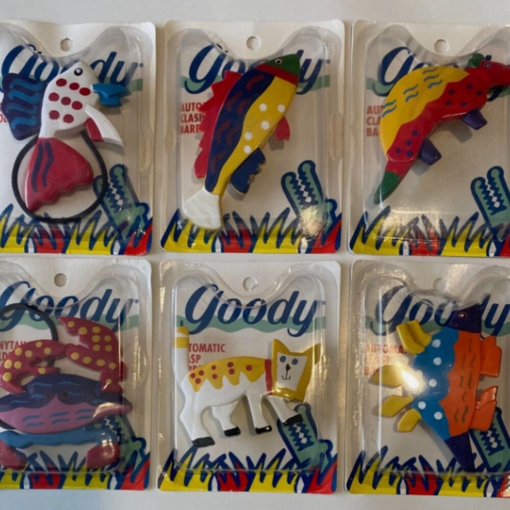 Vintage Totally 80s Set of 6 1989 Goody Hair Clasp Barrettes - Old Store Stock